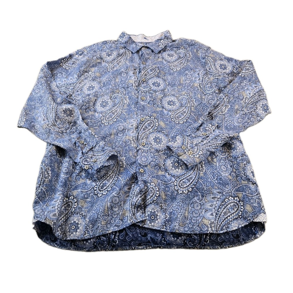 Tommy Bahama Men's Blue Seas Medallion 100% Linen Long Sleeve Button Up Shirt XL